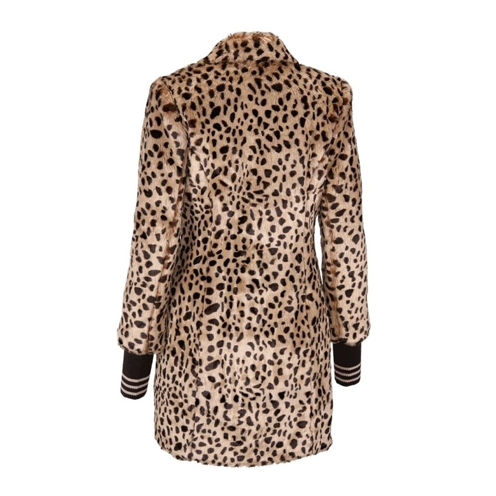 CAbi Josephine Leopard Faux Fur Coat Size Large L #3727 Removable Cuffs Exc Cond - Picture 6 of 9